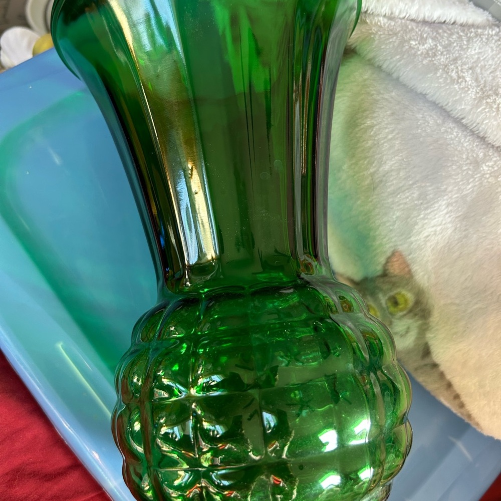 Vintage Anchor Hocking Large Forest Green Glass Pineapple Vase
